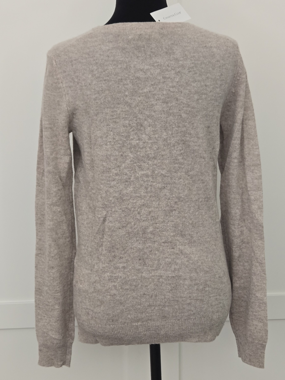 Charter Club Luxury 100% Cashmere Pearl Taupe Heather Basic Crewneck Sweater XS - Picture 3 of 11